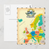 Retrokaart van Europa. Briefkaart (Voorkant / Achterkant)