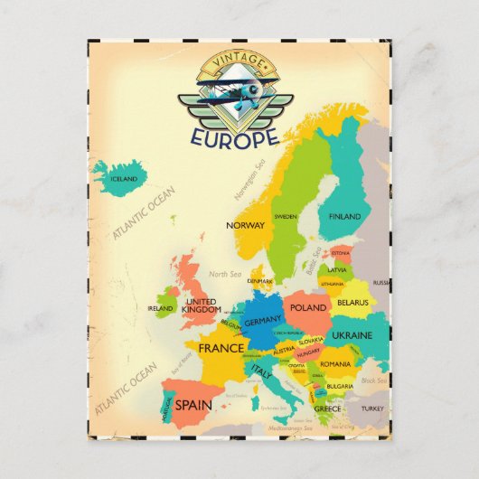 Retrokaart van Europa. Briefkaart (Voorkant)