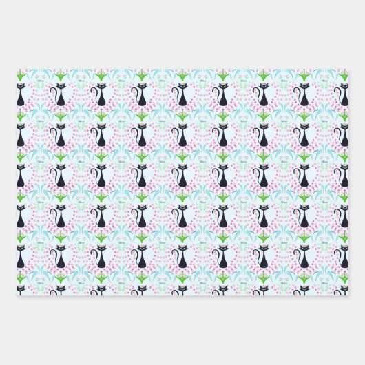 Retrokat met mama hart en bloemen inpakpapier vel (Voorkant 3)