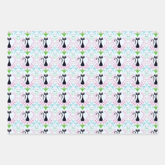 Retrokat met mama hart en bloemen inpakpapier vel (Voorkant)