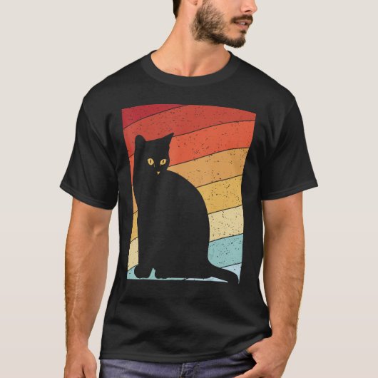 Retrokat-Shirt, zwart kattebakje-Shirt,  kat-trans T-shirt (Voorkant)