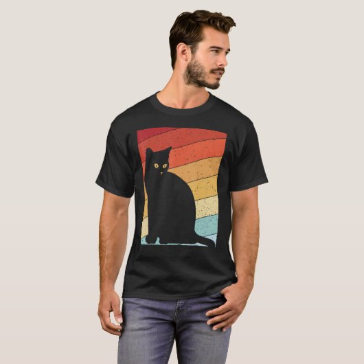 Retrokat-Shirt, zwart kattebakje-Shirt, kat-trans T-shirt (Voorkant volledig)