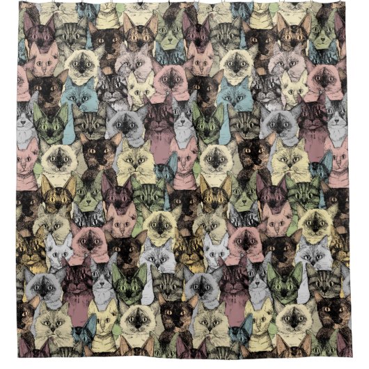 Retrokatten Douchegordijn (Voorkant)