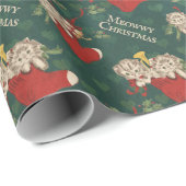 Retrokatten in kousen Meowy Kerstmis  Cadeaupapier (Rol Hoek)