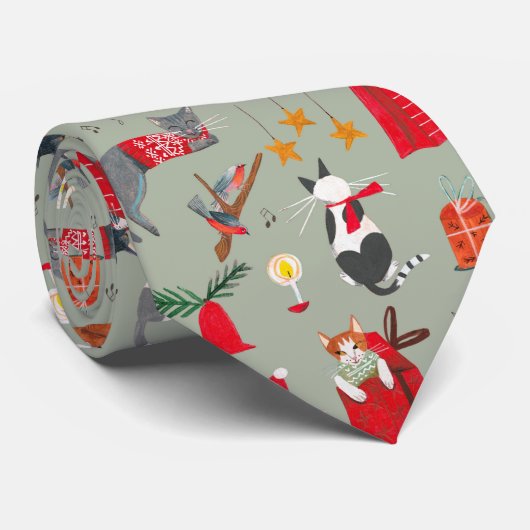 Retrokatten kerst stropdas (Opgerold)