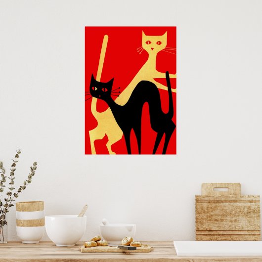 Retrokatten,  minimaal Poster (Keuken)