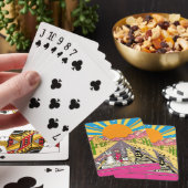 Retrokatten op vakantie gaan op een wegtrip pokerkaarten (Insitu)