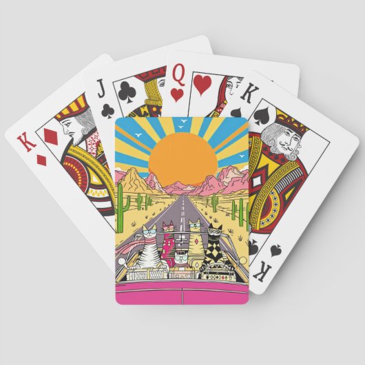 Retrokatten op vakantie gaan op een wegtrip pokerkaarten (Achterkant)