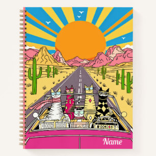 Retrokatten op vakantie maken een roadtripjournaal notitieboek