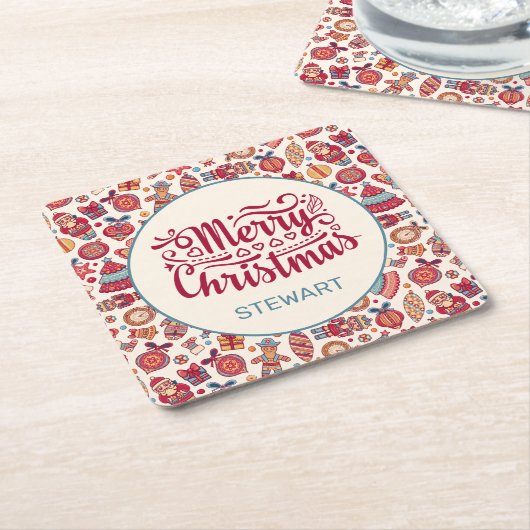 Retrokerst Kartonnen Onderzetters (Schuin)