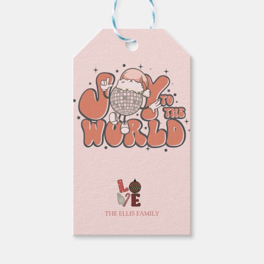 Retrokerst | Kerstmis | Joy to the World Gif Cadeaulabel (Voorkant)
