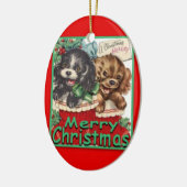 RetroKerstmisPuppies-CERAMIC Oval Ornament (Links)
