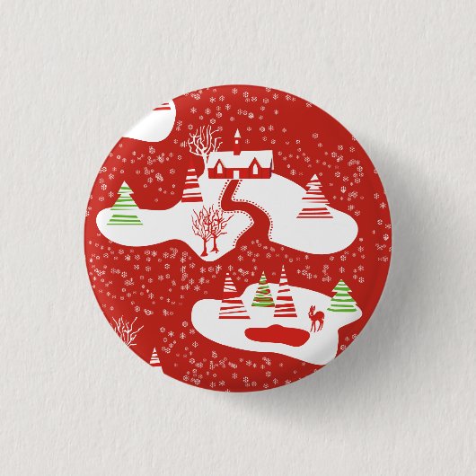 Retrokerstpatroon Ronde Button 3,2 Cm (Voorkant)