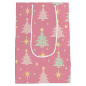 Retrokerstpatroon uit de jaren '50 in roze en groe medium cadeauzakje (Achterkant)