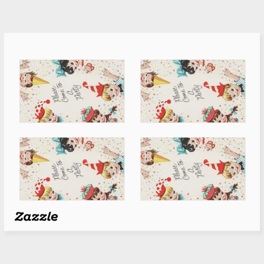 -retrokinderen-dag uitnodigen rechthoekige sticker (Vel)