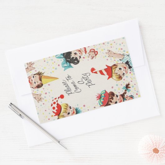 -retrokinderen-dag uitnodigen rechthoekige sticker (Envelop)