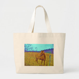 Retrokleurige paarden grote tote bag