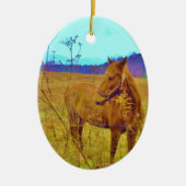 Retrokleurige paarden keramisch ornament (Voorkant)