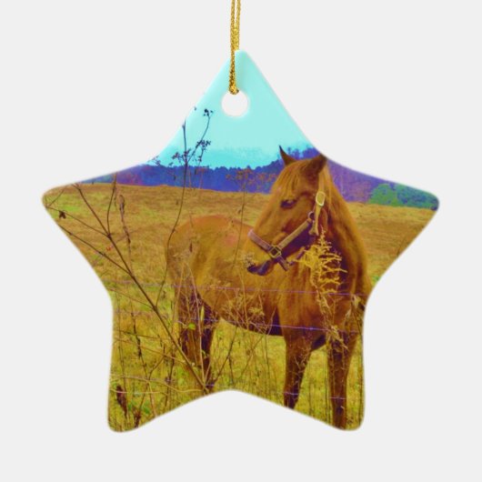 Retrokleurige paarden keramisch ornament (Voorkant)