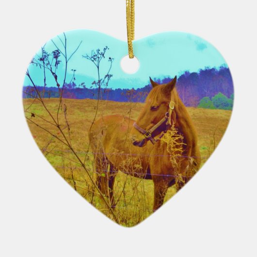 Retrokleurige paarden keramisch ornament (Voorkant)