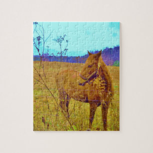 Retrokleurige paarden legpuzzel