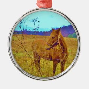 Retrokleurige paarden metalen ornament