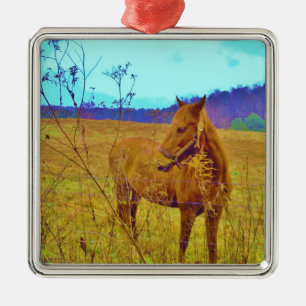 Retrokleurige paarden metalen ornament