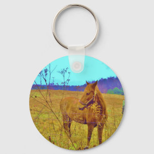 Retrokleurige paarden sleutelhanger