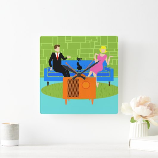 Retrokoppeling met kat acrylwandklok vierkante klok (Huis)