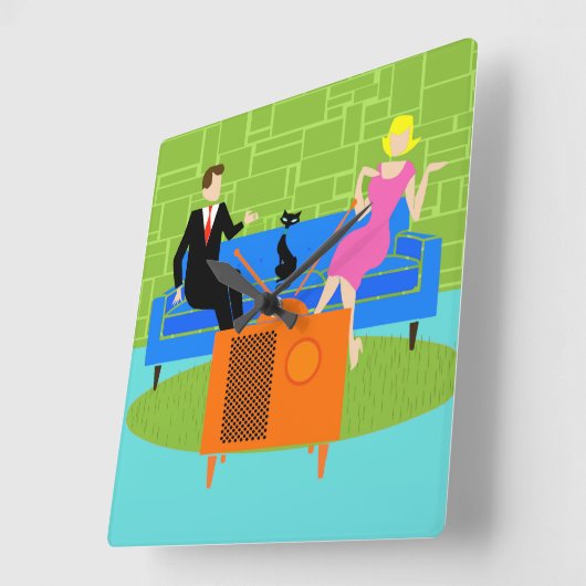 Retrokoppeling met kat acrylwandklok vierkante klok (Hoek)