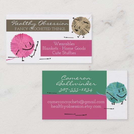 Retrokrabbetgaren visitekaartje met haakhaken (Voorkant / Achterkant)