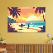 retrokunst surfers op het strand canvas afdruk (Insitu (Woonkamer))