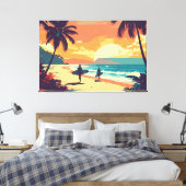 retrokunst surfers op het strand canvas afdruk (Insitu (Slaapkamer))