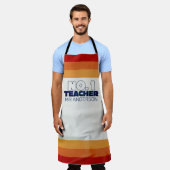 Retroleraar moderne blauwe rode, stijlvolle canvas schort (Gedragen)