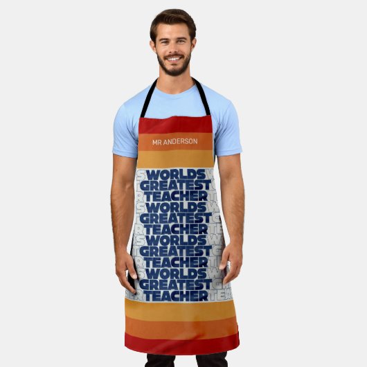 Retroleraar moderne blauwe rode, stijlvolle canvas schort (Gedragen)