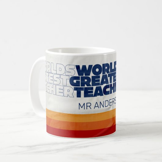 Retroleraar moderne blauwe rode, stijlvolle typogr koffiemok (Voorkant links)