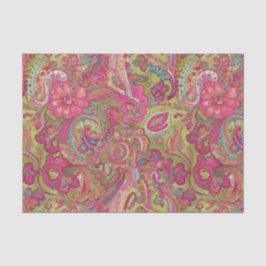 Retrolime groen en roze paisley tissuepapier