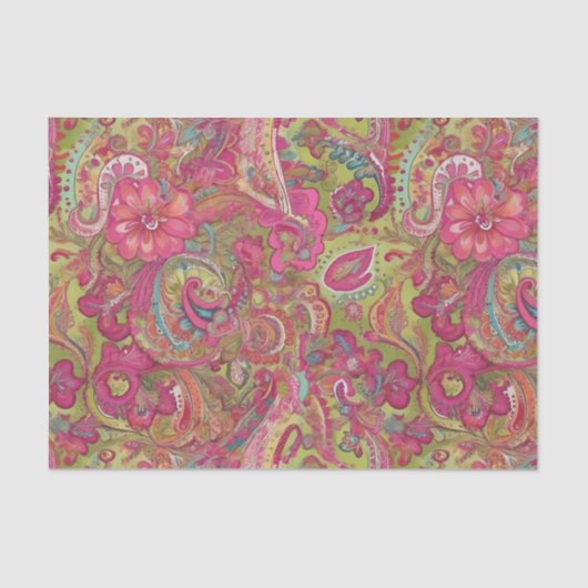 Retrolime groen en roze paisley tissuepapier (Voorkant)