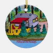 Retroluchtstroomcamper op het kerstagebergte keramisch ornament (Voorkant)