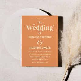 Retrominimalistische Oranje uitnodiging voor wedde