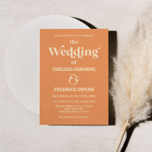 Retrominimalistische Oranje uitnodiging voor wedde