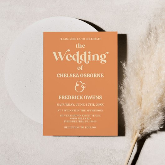 Retrominimalistische Oranje uitnodiging voor wedde