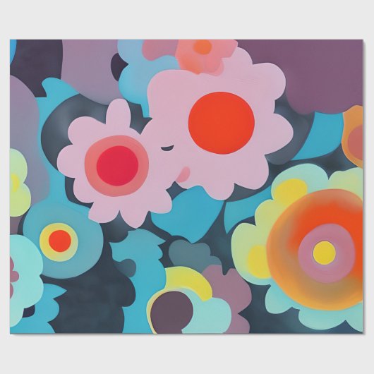 Retromod bloemen cadeaupapier (Vlak)