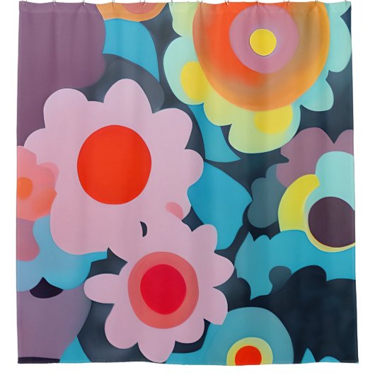 Retromod bloemen douchegordijn (Voorkant)