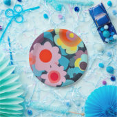 Retromod bloemen papieren bordje (Feest)