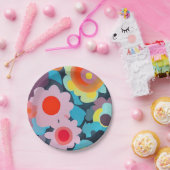 Retromod bloemen papieren bordje (Feest)