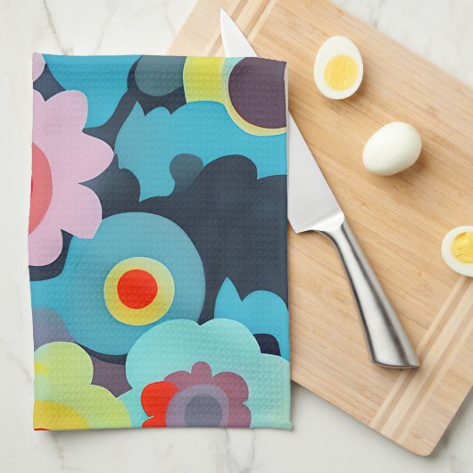 Retromod bloemen theedoek (Quarter Fold)