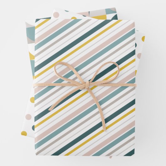 RetroMod Patterns Aqua Teal Blue Blush Pink Yellow Inpakpapier Vel (In situ)