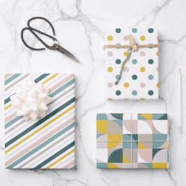 RetroMod Patterns Aqua Teal Blue Blush Pink Yellow Inpakpapier Vel