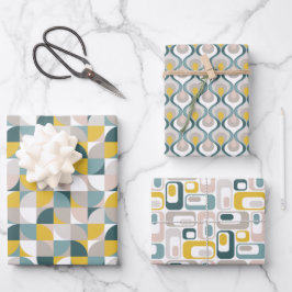 RetroMod Patterns Aqua Teal Blue Blush Pink Yellow Inpakpapier Vel